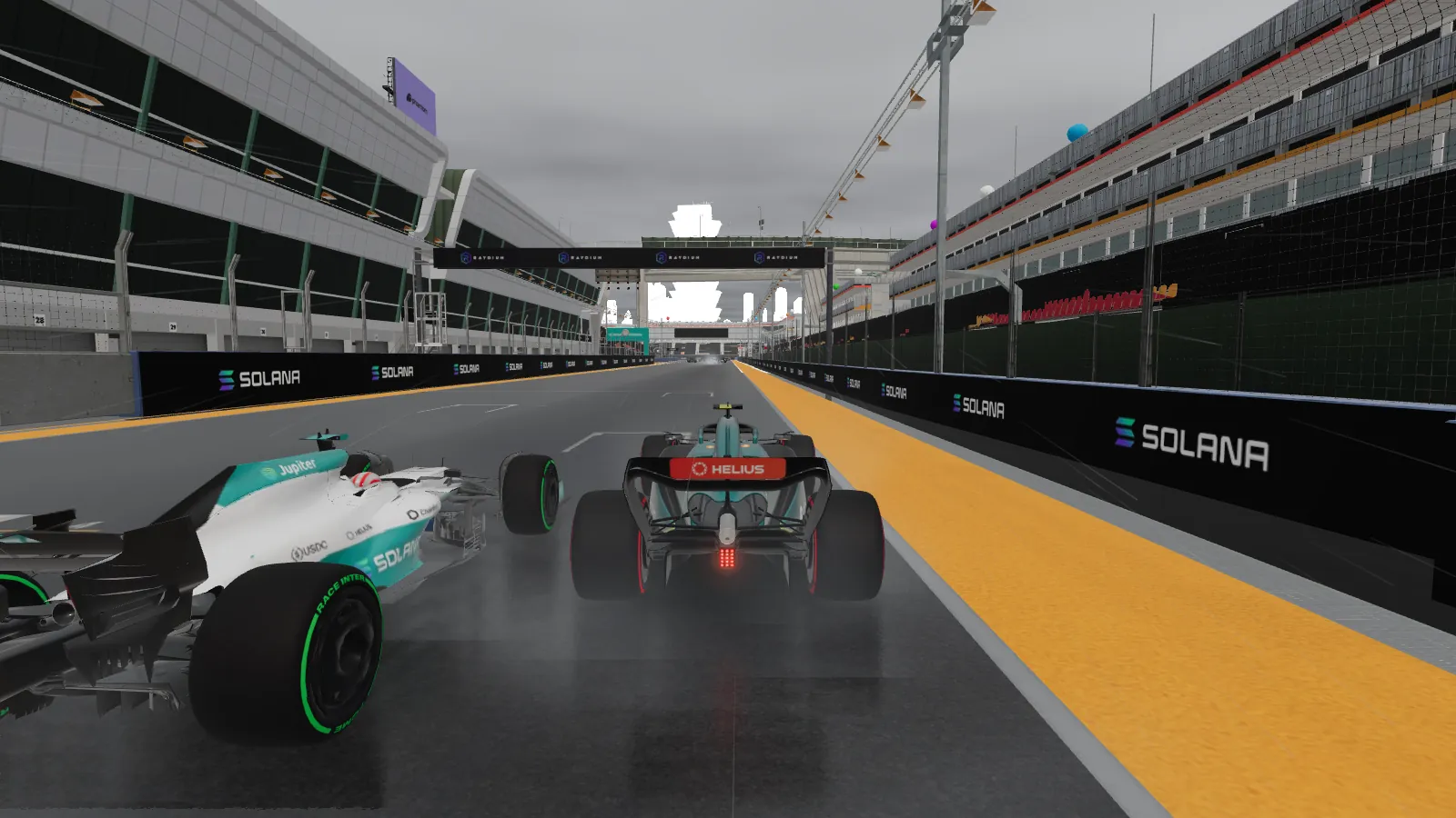 Racing in the rain: spray behind the cars on a wet track
